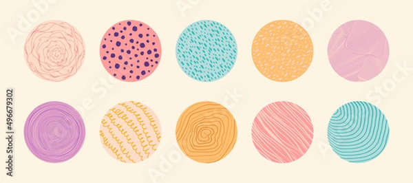 Fototapeta Set of round abstract patterns. Hand drawn doodle shapes.