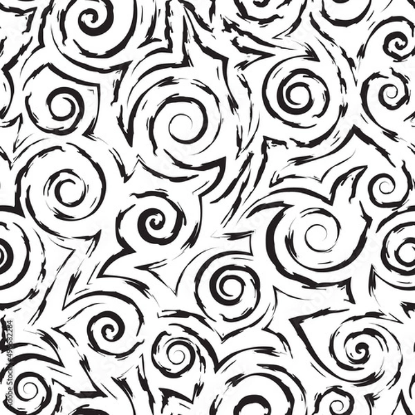 Obraz Stock vector monochrome seamless pattern of spirals and waves.Stock vector seamless texture of flowing stripes with ragged edges and irregularities.