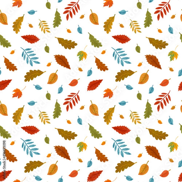 Fototapeta Vector autumn seamless pattern. Repeated fall texture. Cozy hand drawn seasonal background. Foliage