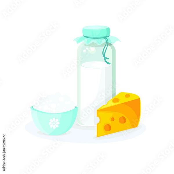 Obraz Drawing of a set of dairy products.
