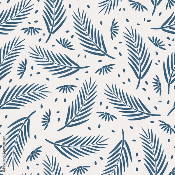 Obraz Floral seamless pattern with blue twigs and daisies. 
