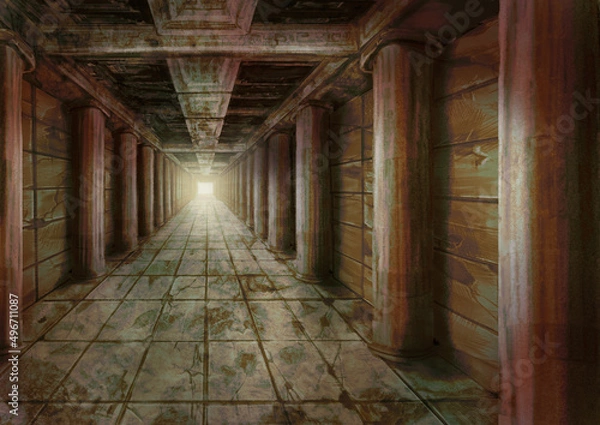 Fototapeta ローマ風古代遺跡の暗い通路