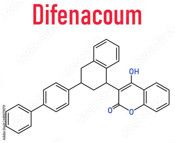 Fototapeta Difenacoum rodenticide molecule (vitamin K antagonist). Skeletal formula.