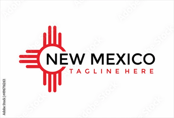 Fototapeta New Mexico with us state name, native american sun icon logo vector template.