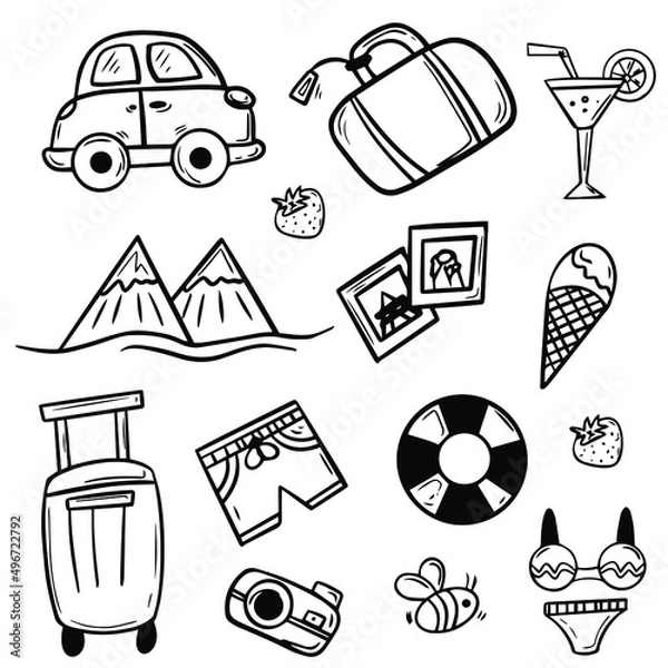 Fototapeta Vector doodling hand drawn illustration. Summer theme. 