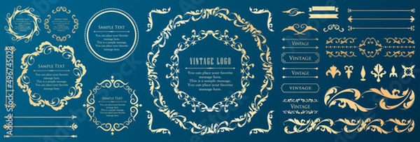 Fototapeta 春の植物モチーフのフレームセット。ビンテージフラワー。装飾デザイン。流行りのあしらい