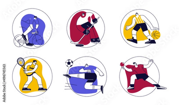 Fototapeta Set of round templates with Sportspersons from different field victory