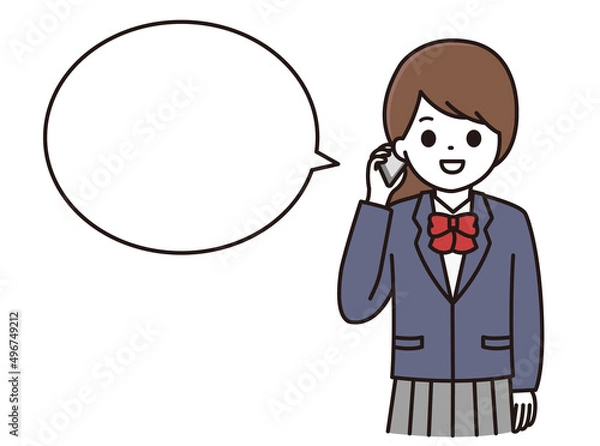 Obraz 学生 女性 スマートフォン 通話 女子高校生 吹き出し