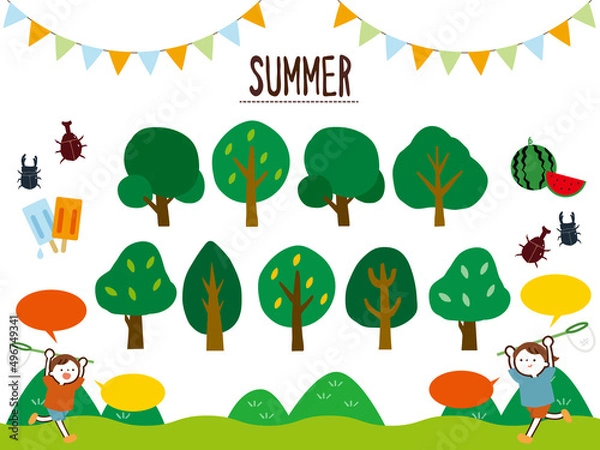 Fototapeta 木のセットイラスト (夏)