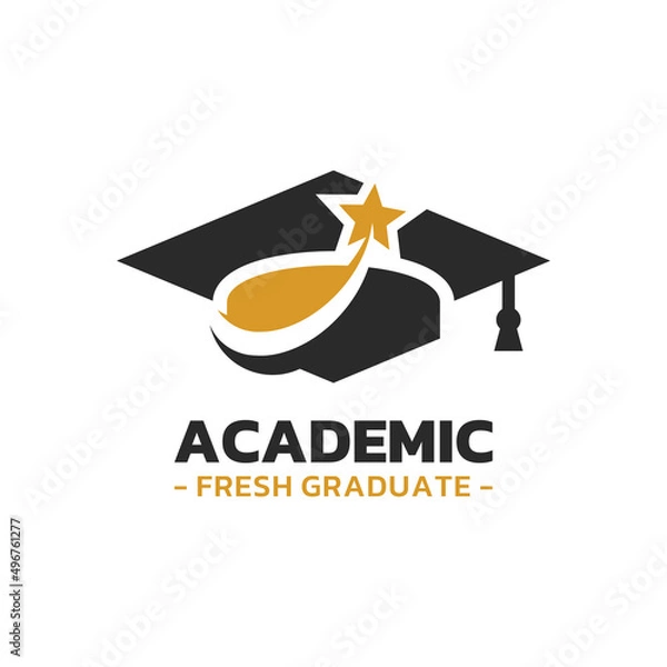 Obraz Graduate hat and star logo vector. Success student logo template design concept.