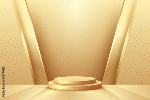 Fototapeta Luxury golden podium display background for your product presentation or product display pedestal