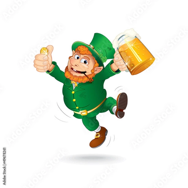 Obraz Cute Jumping Leprechaun. Isolated Cartoon Image