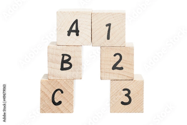 Obraz ABC 123 Arranged Using Wooden Blocks.