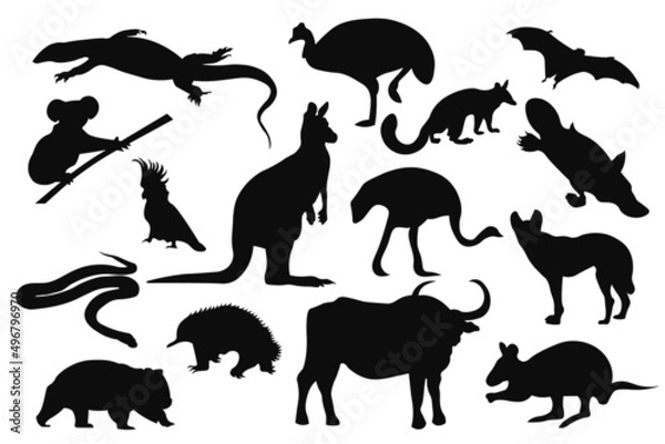 Obraz Australian animals silhouettes set. Vector illustration. EPS