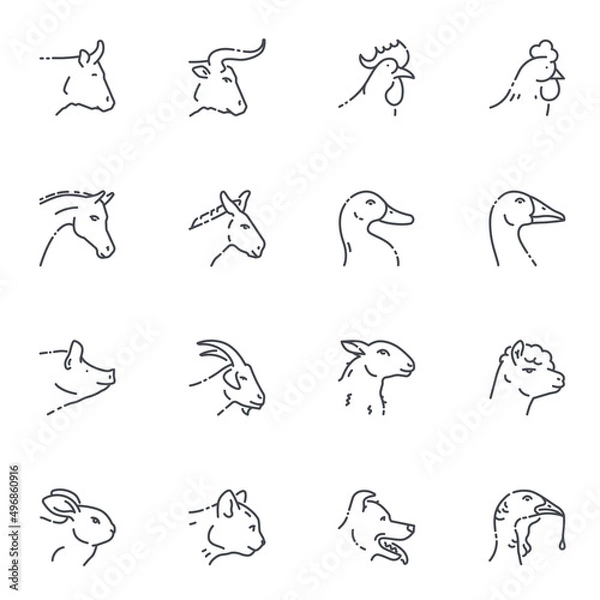 Fototapeta Vector livestock line icon set isolated on transparent background.