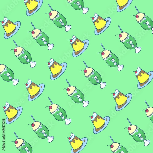 Fototapeta Cream soda and pudding sweet illustration girly anime design background pattern