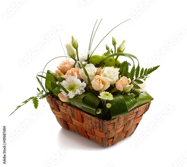 Obraz Basket with beautiful flowers isolated