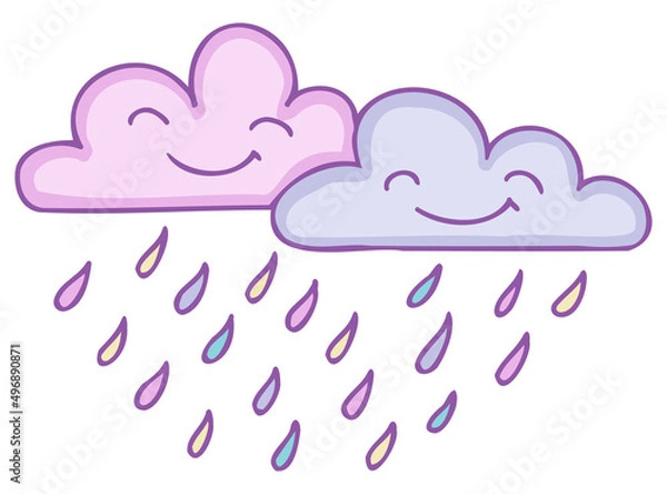 Fototapeta Cute colorful smiling clouds icon.Cartoon style vector illustration of smiling clouds isolated on white background..Suitable for nursery and post card design and svg for cricut