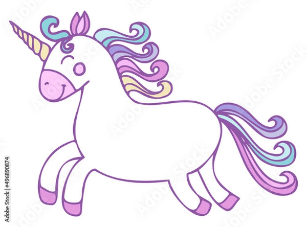 Fototapeta Cute unicorn with colorful mane.Cartoon style vector illustration isolated on white background..Suitable for nursery and post card design and svg for cricut