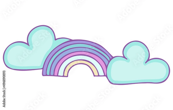 Fototapeta Cute colorful clouds with rainbow icon.Cartoon style blue and pink vector illustration isolated on white background.Nursery art..Suitable for nursery and post card design and svg for cricut