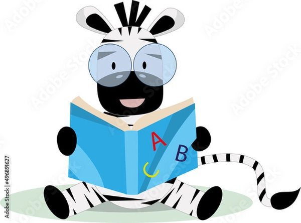 Obraz Funny cartoon zebra kid with book wild animal vector image.