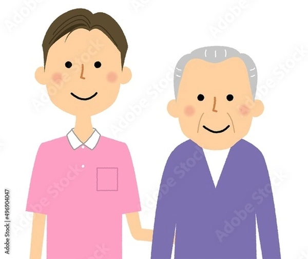 Fototapeta 高齢者と介護スタッフ