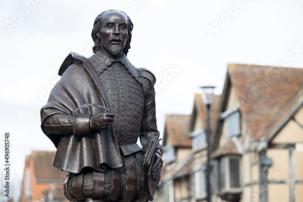 Obraz Statue Of Playwright William Shakespeare On Henley Street In Stratford Upon Avon In Warwickshire UK