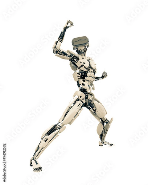 Fototapeta master cyber robot in action with vr headset