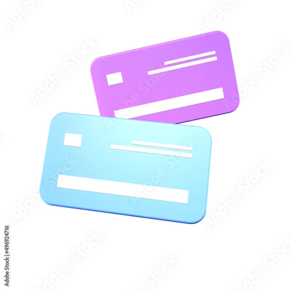 Fototapeta Two credit cards isolated on white background. Money and payment icon. 3d rendering.