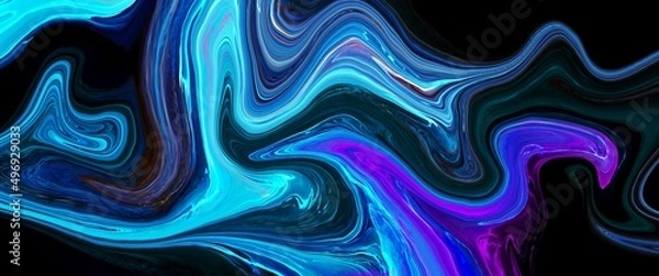 Obraz Modern colorful curved background, blue, purple wave, bright neon colors, golden paths, trendy alcohol ink texture, creative hand drawn art illustration, layered art, clean wallpaper for print