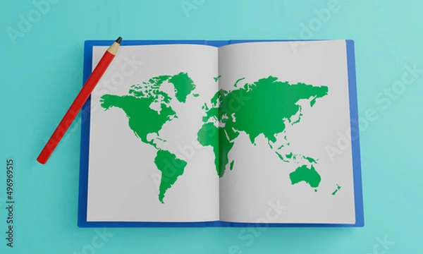 Fototapeta 世界地図と本（これからのグローバル社会での生き方、地理、グローバル視点などのイメージ）