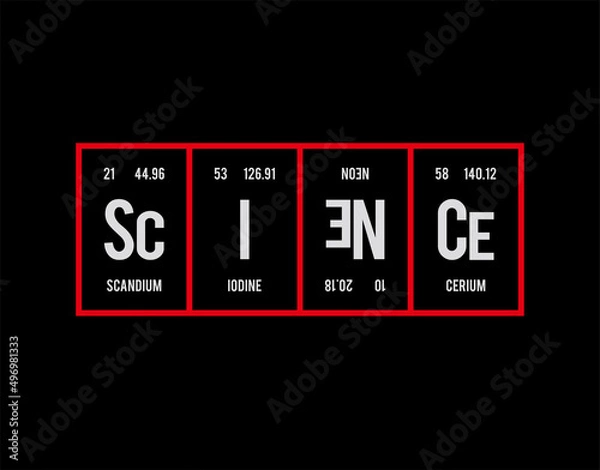 Obraz Science - Periodic Table of Elements on black background in vector illustration.