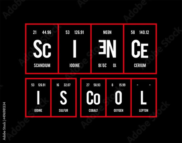 Fototapeta Science Is Cool - Periodic Table of Elements on black background in vector illustration.