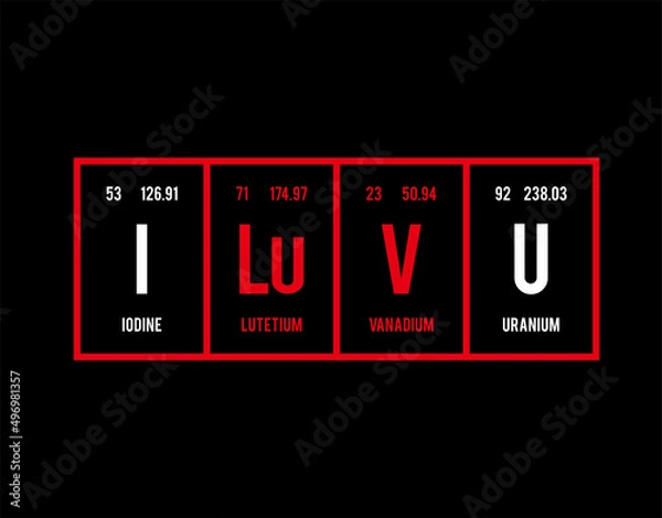 Obraz I Love You - Periodic Table of Elements on black background in vector illustration