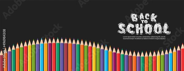 Fototapeta Color pencils vector design background, Back to school concept with colorful crayons banner