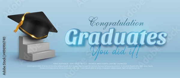 Fototapeta Realistic banner Graduation class of 2022 with a graduation cap on the stairs
