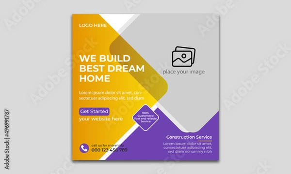Obraz Construction renovation flyer and web banner or social media post amp template