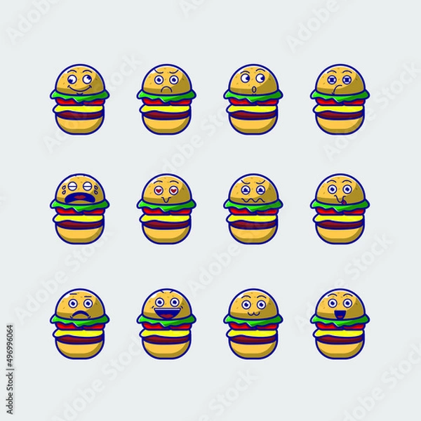 Obraz cute hamburgers emoticon
