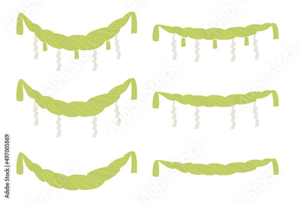 Obraz 注連縄(しめなわ） 神を祭る神聖な場所に張る縄のこと。 日本では正月飾りとして暮らしに根付いている。
つづみどうじめ  ベクターイラスト バリエーションセット