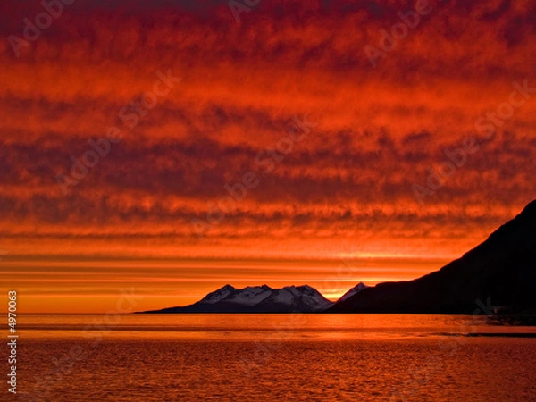 Obraz Red midnight sunset in Northern Norway