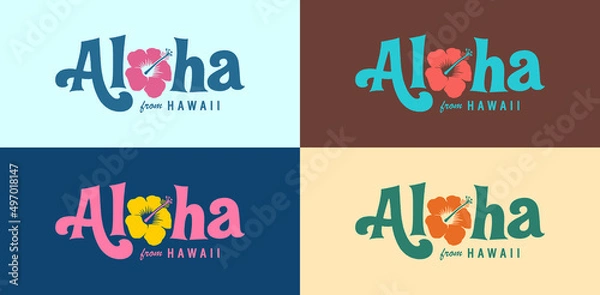 Fototapeta Vintage style Aloha From Hawaii logo set for t-shirts, sweaters and hoodies. Also useful for greeting cards, invitations and posters. Vector EPS10.