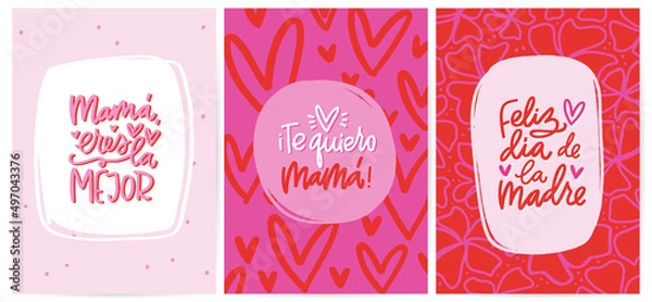 Obraz Feliz día de la madre, Te quiero mamá, eres la mejor cartas de felicitación de colores rojo y rosa. Plantillas modernos y coloridos con tipografía mensajes por mujer, amiga, abuela o tía