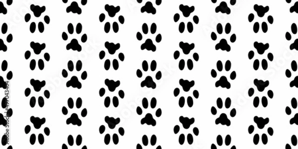 Fototapeta Pet footprints horizontal seamless pattern. Animal print. Black prints of tracks of a cat, dog on a white background. Pet paw print silhouettes. Nice texture. Vector