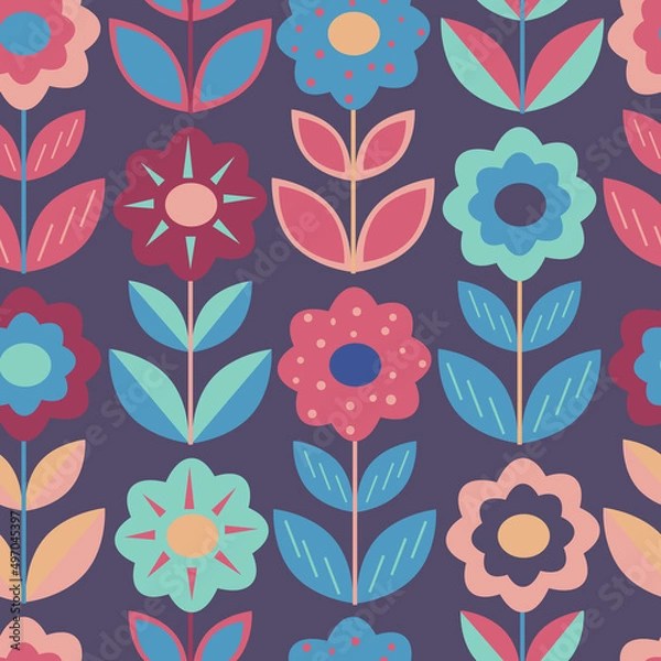 Obraz Seamless background with abstract flowers in cartoon style