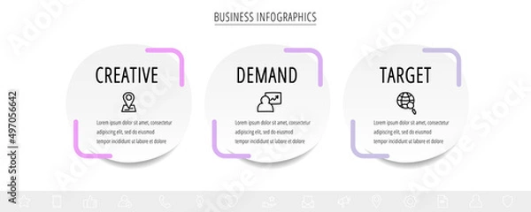 Obraz Vector circle infographics. Modern business timeline template with three steps and icons. Graphic timeline for app, website, interface, chart, levels, web, diagram, banner, presentations.