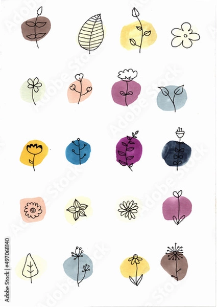 Obraz simple plants in fine-line pen with ink background