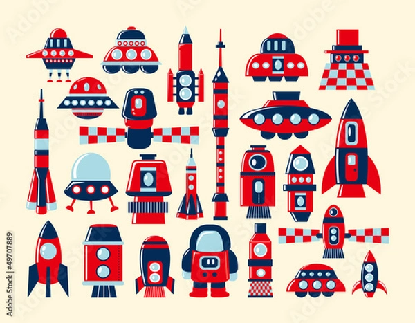 Fototapeta retro rocket icons set element