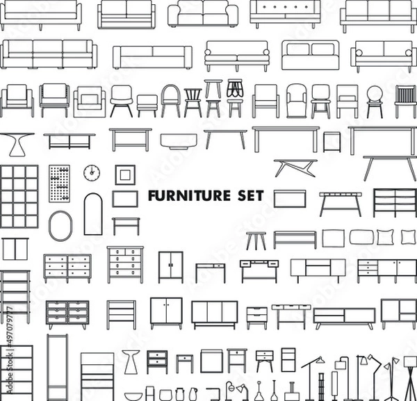 Obraz Minimal furniture set on white background, vector