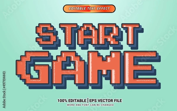 Fototapeta Start the game 3d editable text effect template design retro vintage font effect element