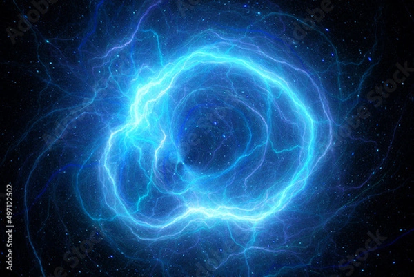 Obraz Blue glowing circular plasma lightning in space